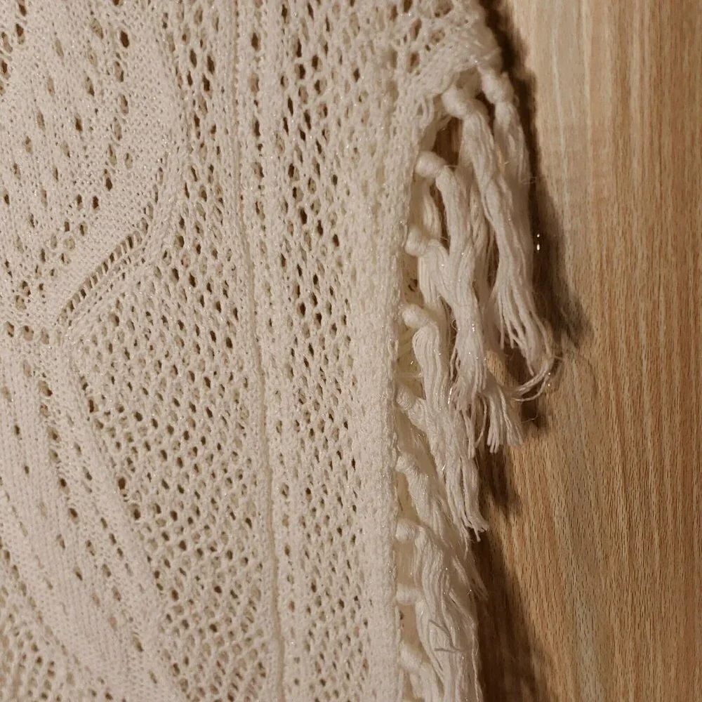 Justice White Fringe Open Knit Poncho 16-18